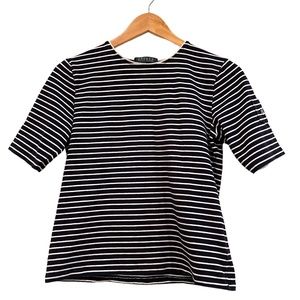 Lauren Ralph Lauren Women's 3/4 Sleeve Pocket Striped Blue White Blouse, Medium